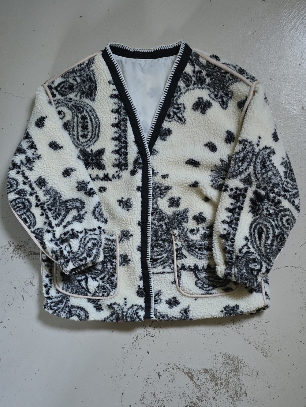 Dazy Black White Bandana Sherpa Jacket Size M